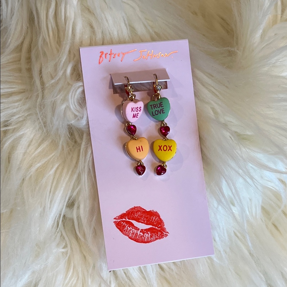 Betsey Johnson Sweet Heart Valentine Drop Earrings - Picture 3 of 6